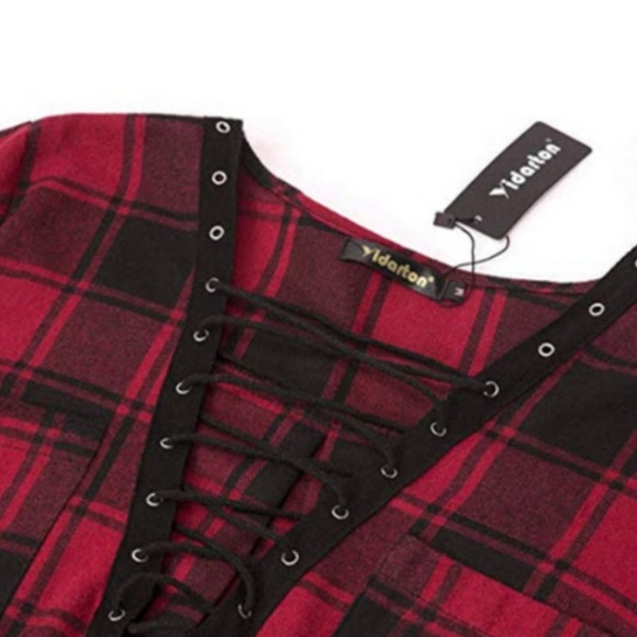 A Twist to a Favorite - Buffalo Check Lace-up Long Sleeve Plaid Shirt size L - Picture 4 of 6